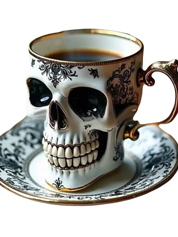 💀 ¡SET DE TAZA Y PLATO DE PORCELANA CALAVERA PUNK SKULL DE LUJO! 🖤✨ 6