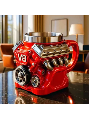 ☕ ¡TAZÓN PREMIUM CON DISEÑO DE MOTOR V8 METÁLICO! 🏎️🔥