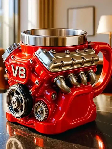 ☕ ¡TAZÓN PREMIUM CON DISEÑO DE MOTOR V8 METÁLICO! 🏎️🔥 2