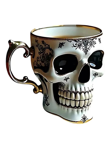 💀 ¡SET DE TAZA Y PLATO DE PORCELANA CALAVERA PUNK SKULL DE LUJO! 🖤✨ 8