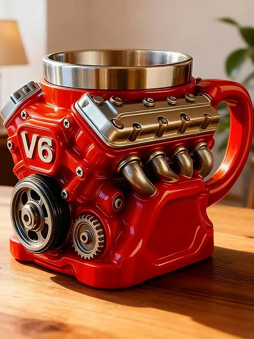 ☕ ¡TAZÓN PREMIUM CON DISEÑO DE MOTOR V8 METÁLICO! 🏎️🔥 3