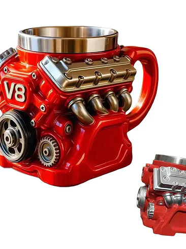 ☕ ¡TAZÓN PREMIUM CON DISEÑO DE MOTOR V8 METÁLICO! 🏎️🔥 7