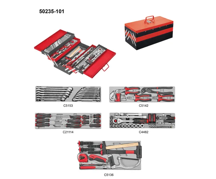 🧰 CAJA METÁLICA PORTÁTIL DE 4 BANDEJAS DESPLEGABLES CON SET DE 101 HERRAMIENTAS PROFESIONALES - CÓDIGO DE FABRICANTE: 50235-101 1