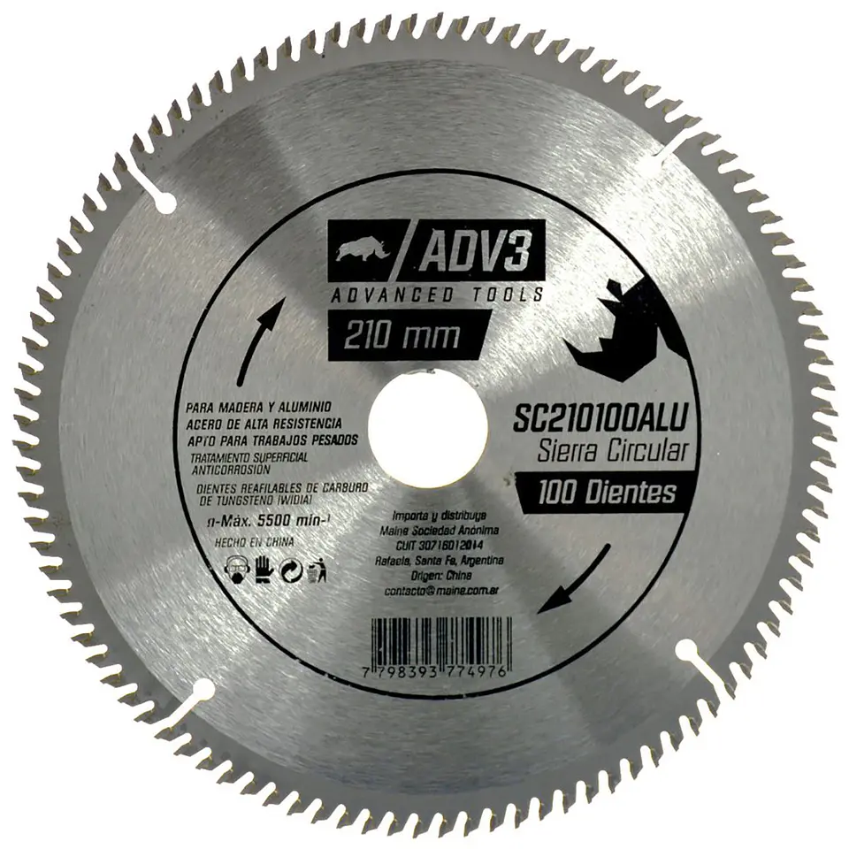 DISCO DE SIERRA CIRCULAR DE 210 MM 100 DIENTES, APTO ALUMINIO 1