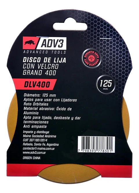 Disco Lija Velcro X5 Grano 400 para Lijadora Roto Orbital 125mm