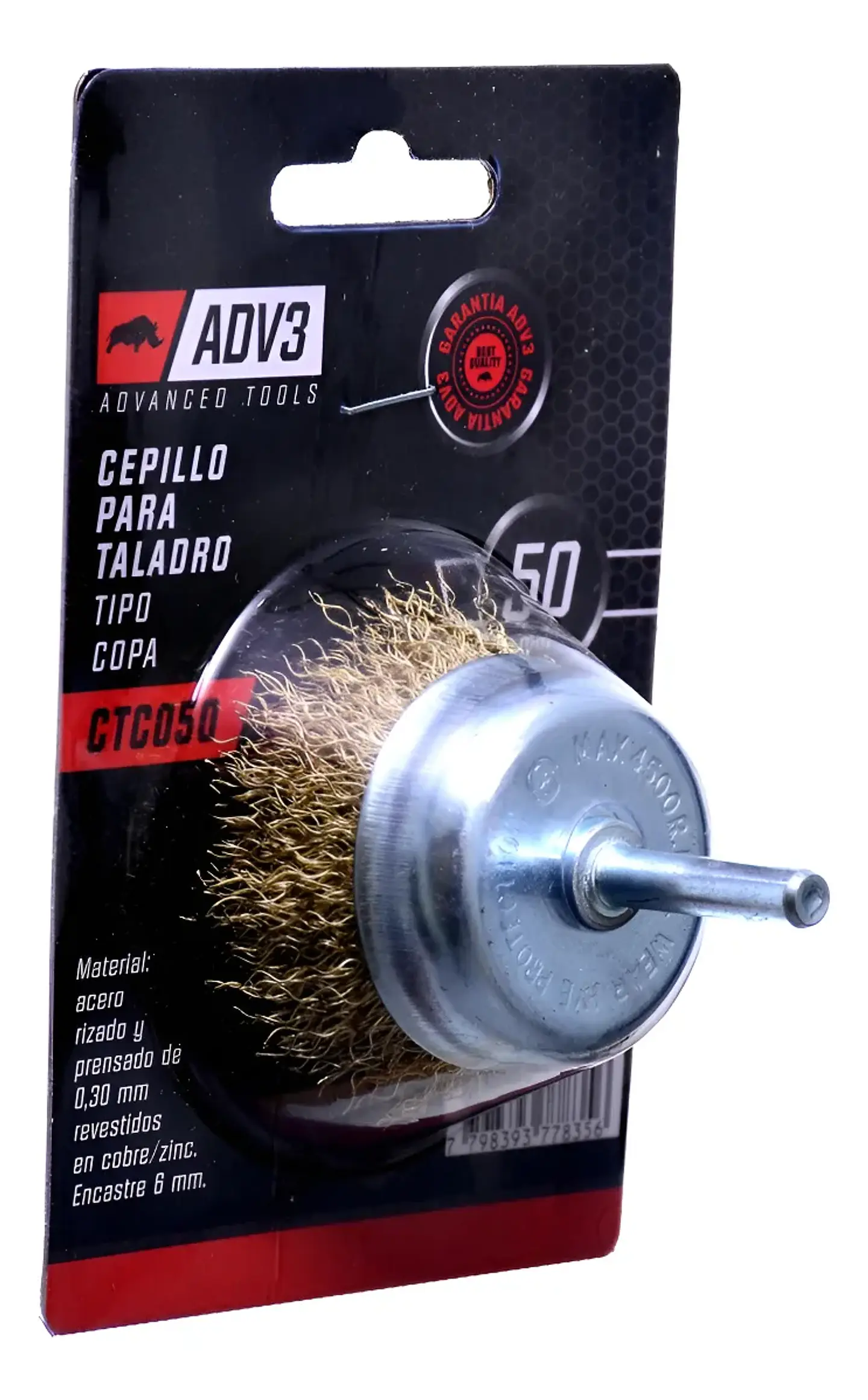 Cepillo Para Taladro Tipo Copa 50 Mm Bronceado Rizado 3