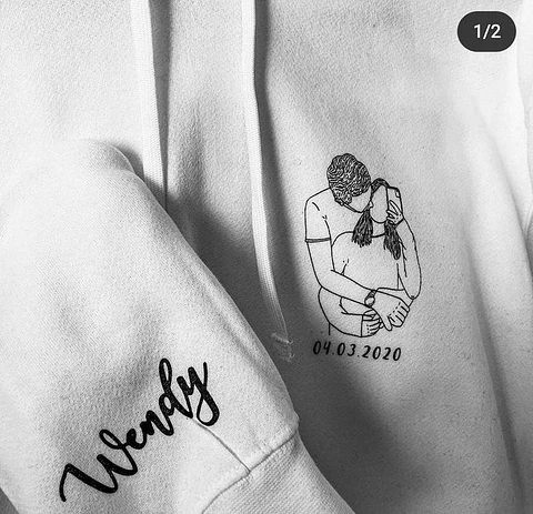 Pack Polerones Pareja Estampado Personalizado. Silueta de la pareja + manga personalizada