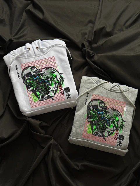 Hoodie Bordado Glitch Anime Face Dark Aesthetic – Streetwear | Ziza Brand