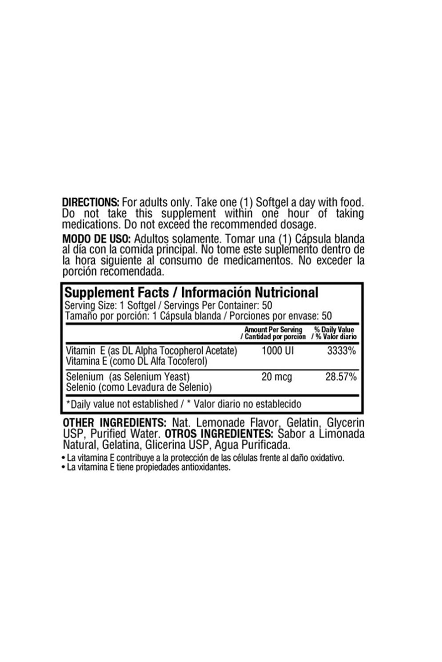 Vitamina E 1000 IU Selenio- 50 Softgels 3