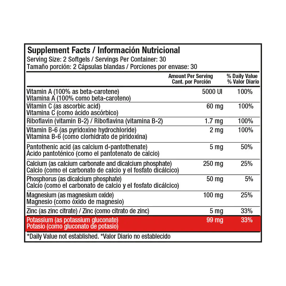 Potasio 99mg + Vitaminas y Minerales 3