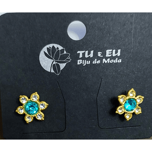 Brincos dourados com pedra verde água 