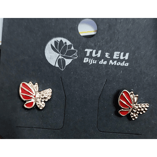 Brincos borboleta vermelho/ dourado