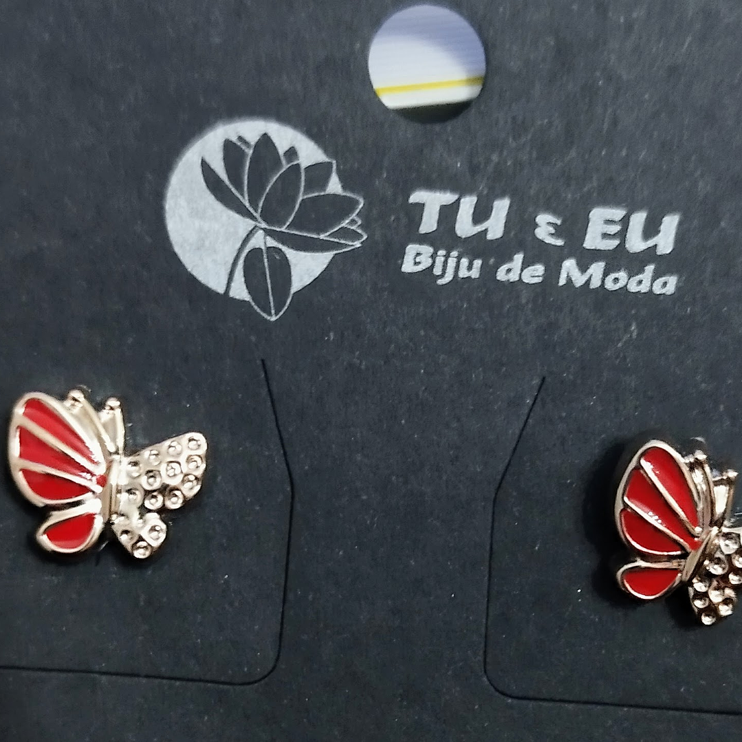 Brincos borboleta vermelho/ dourado 1