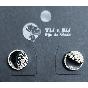 Brincos redondos preto/dourado