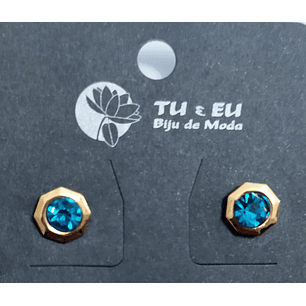 Brincos dourados com pedrinha azul