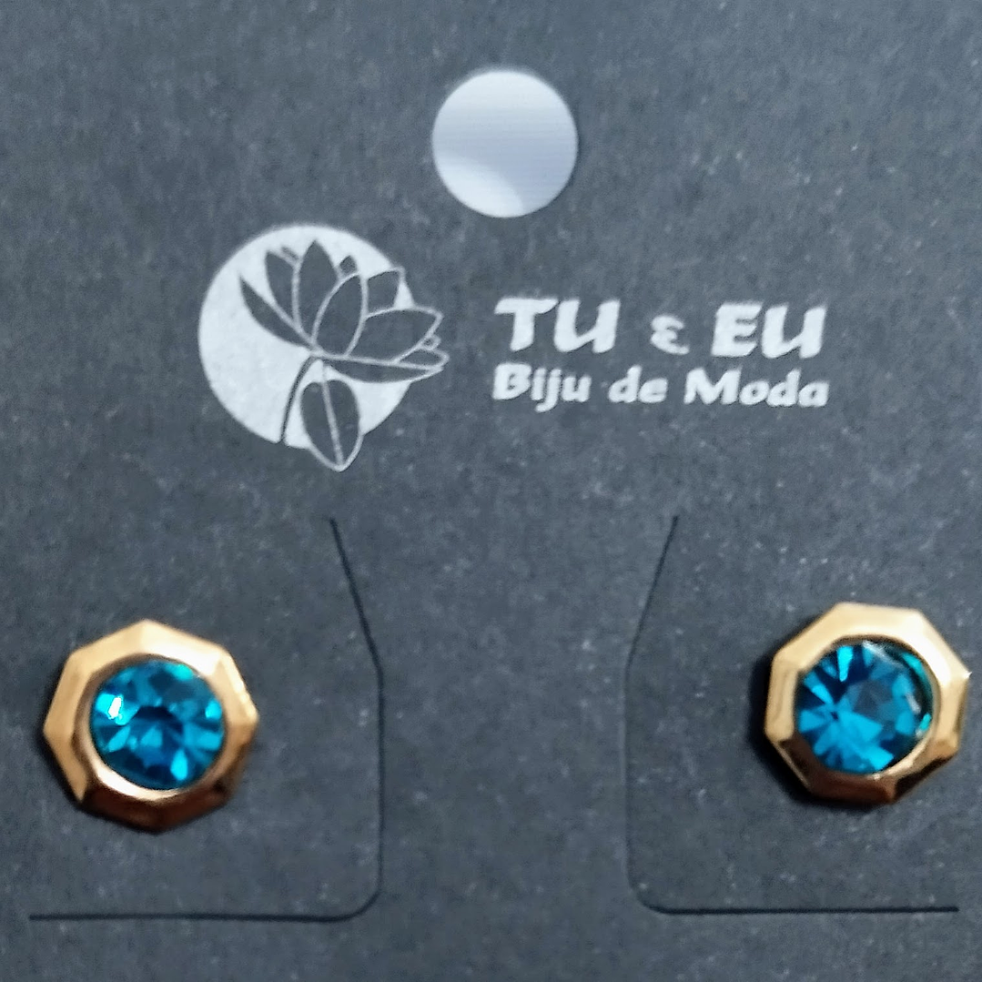 Brincos dourados com pedrinha azul 1