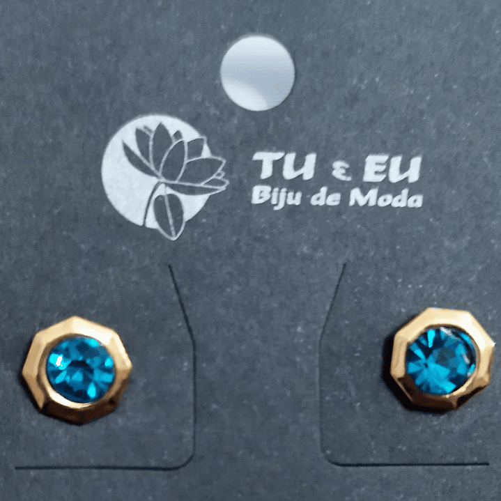 Brincos dourados com pedrinha azul 1