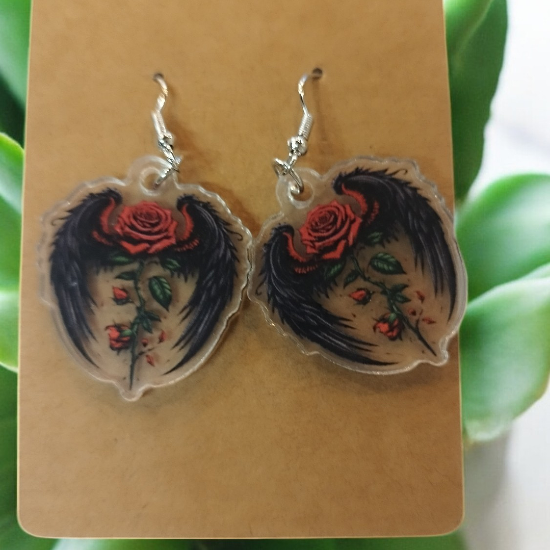 Brincos Asas com rosa  1