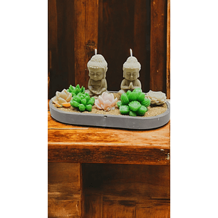 Jardim de budas em base oval