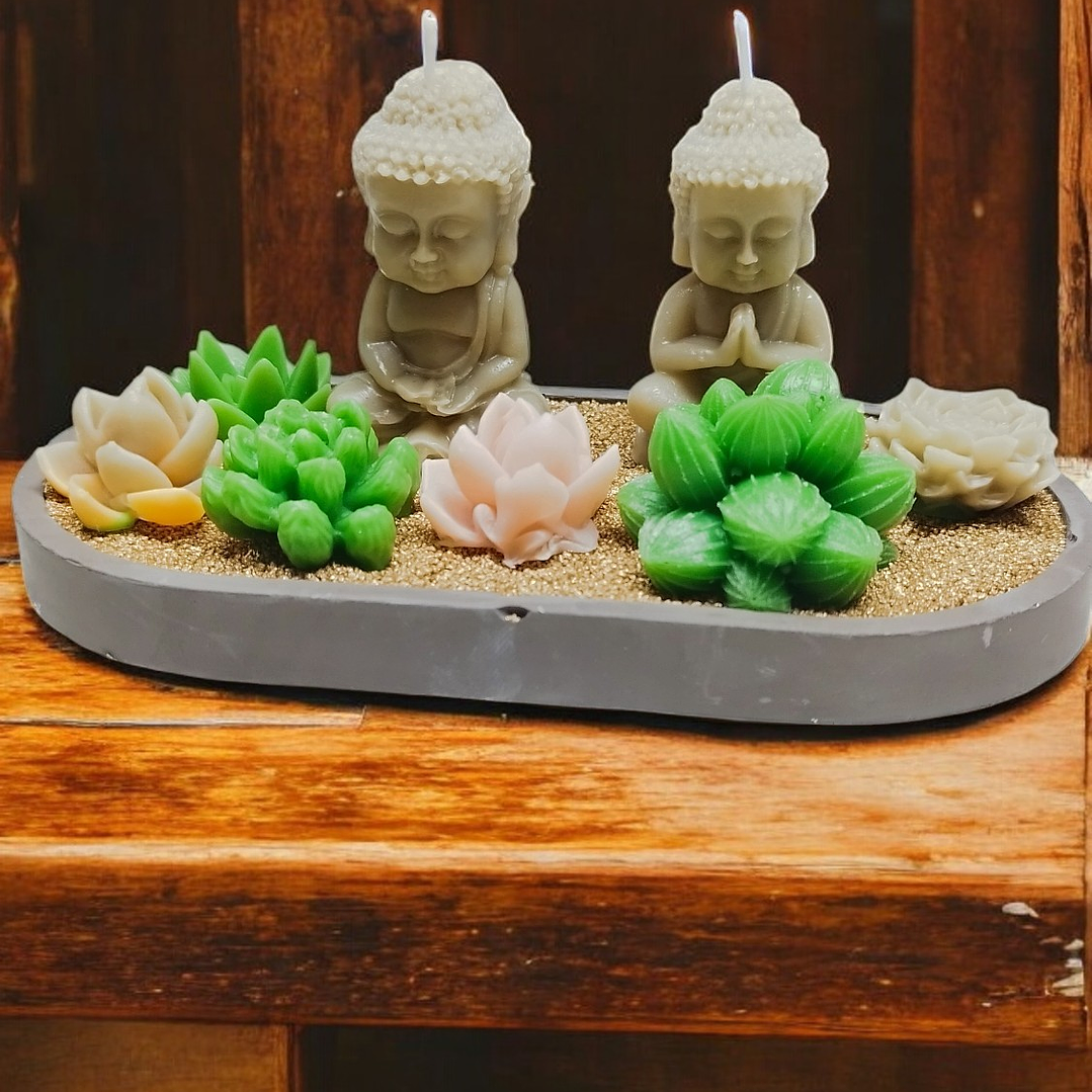 Jardim de budas em base oval 1