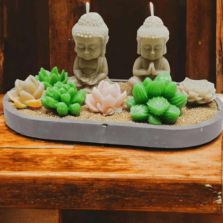 Jardim de budas em base oval 1