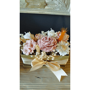 Arranjo velas flores retangular