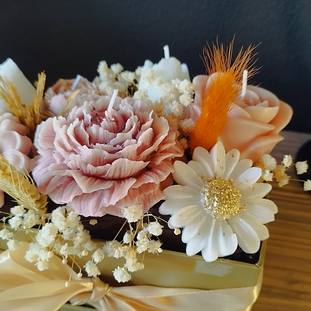 Arranjo velas flores retangular 2