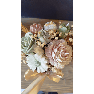 Arranjo velas flores  tons verde pastel