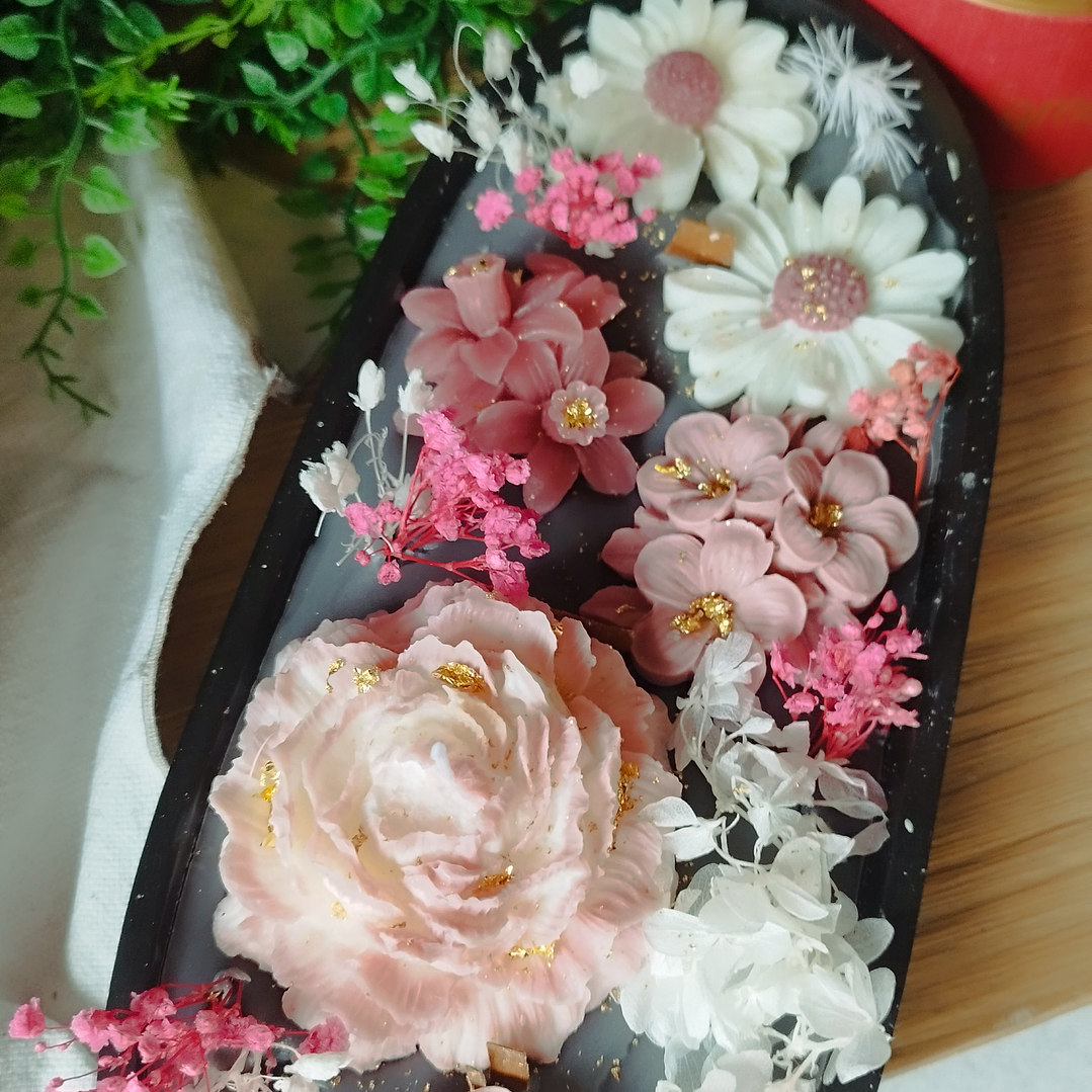 Centro de mesa oval tons rosa  1