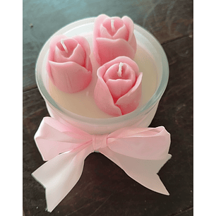 Vela taça branca com rosas 
