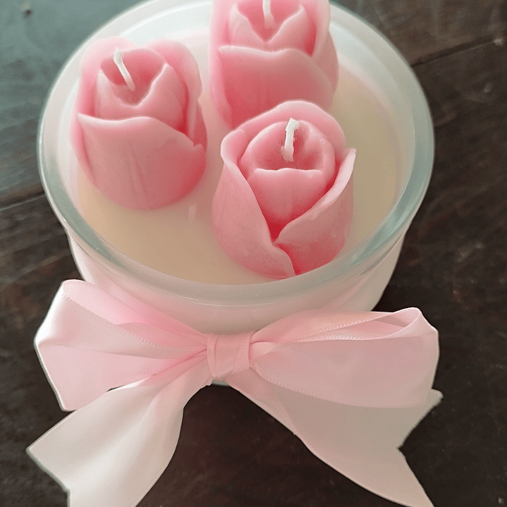 Vela taça branca com rosas  1