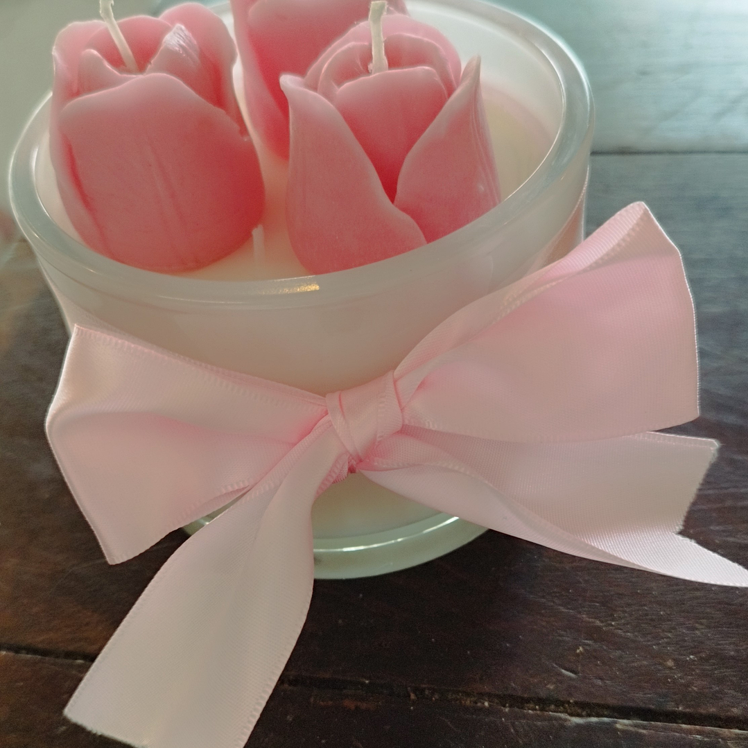 Vela taça branca com rosas  2