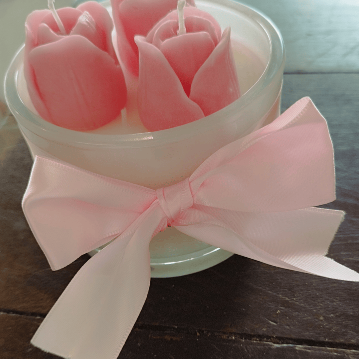 Vela taça branca com rosas  2