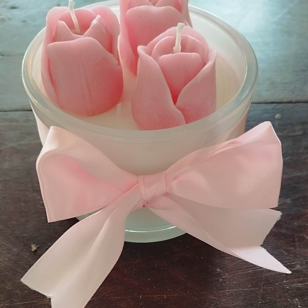 Vela taça branca com rosas  3