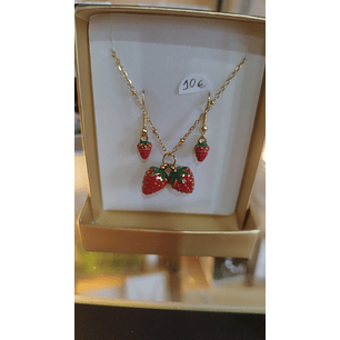 Colar dourado morangos com brincos 