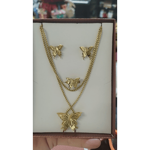 Conj. dourado 3 peças em aço borboleta