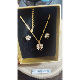 Conj. dourado trevos em aço 