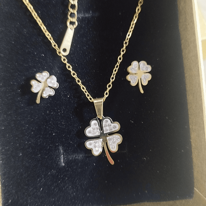 Conj. dourado trevos em aço  2