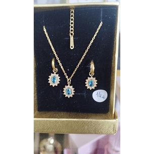 Conj. aço dourado brincos + colar