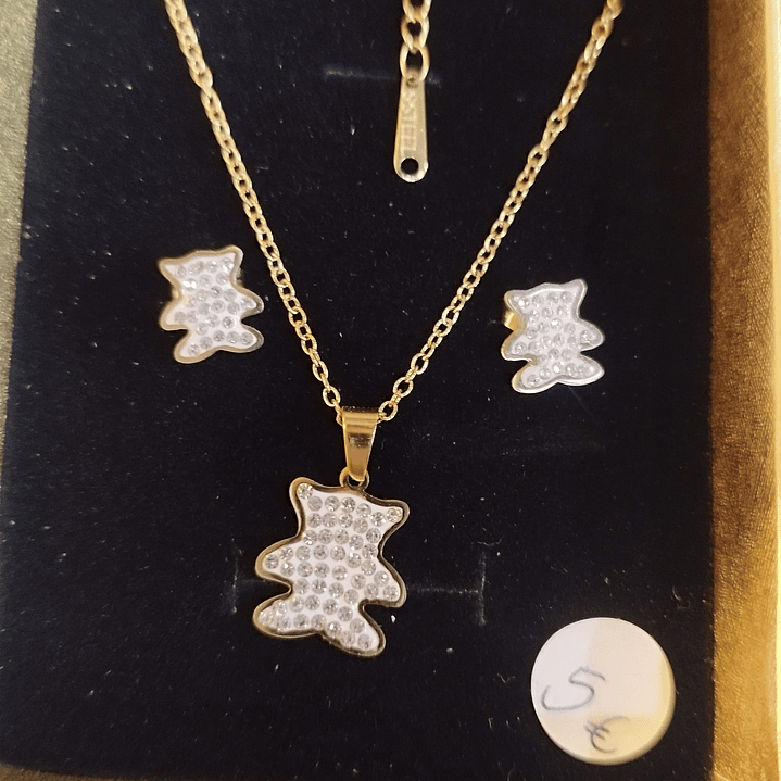 Conj. aço dourado ursinhos com pedrinhas  1