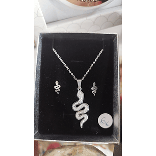 Conj. fio prateado em aço cobra + brincos 