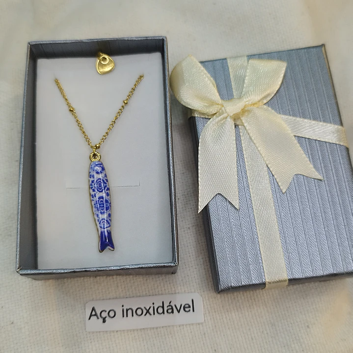 Fio aço inoxidável dourado peixe azul  1