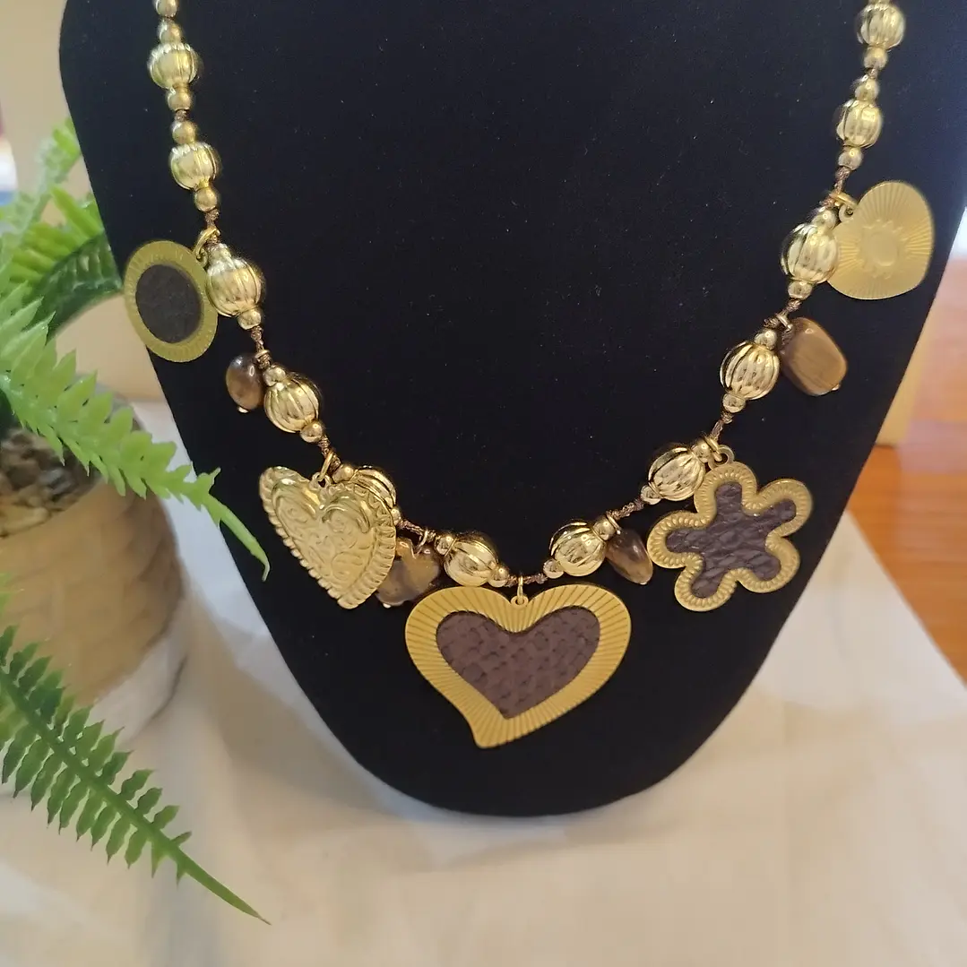 Colar aço inoxidável dourado e castanho  2