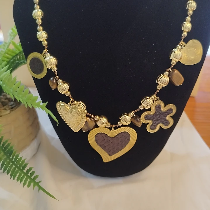 Colar aço inoxidável dourado e castanho  2
