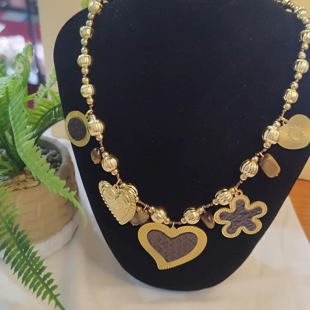 Colar aço inoxidável dourado e castanho  3