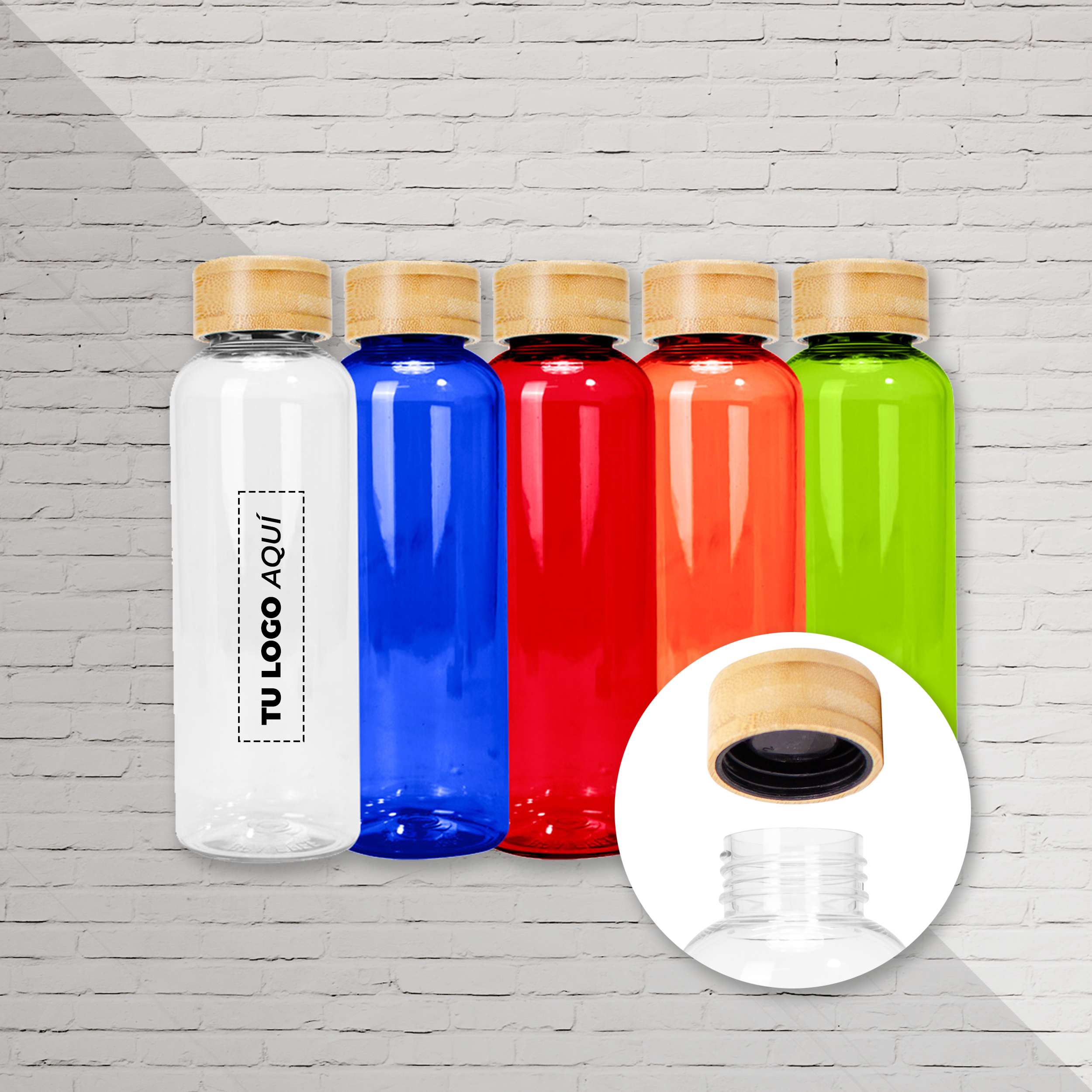 Botella PET tapa bamboo "AINOA" 550cc - Verde / NO