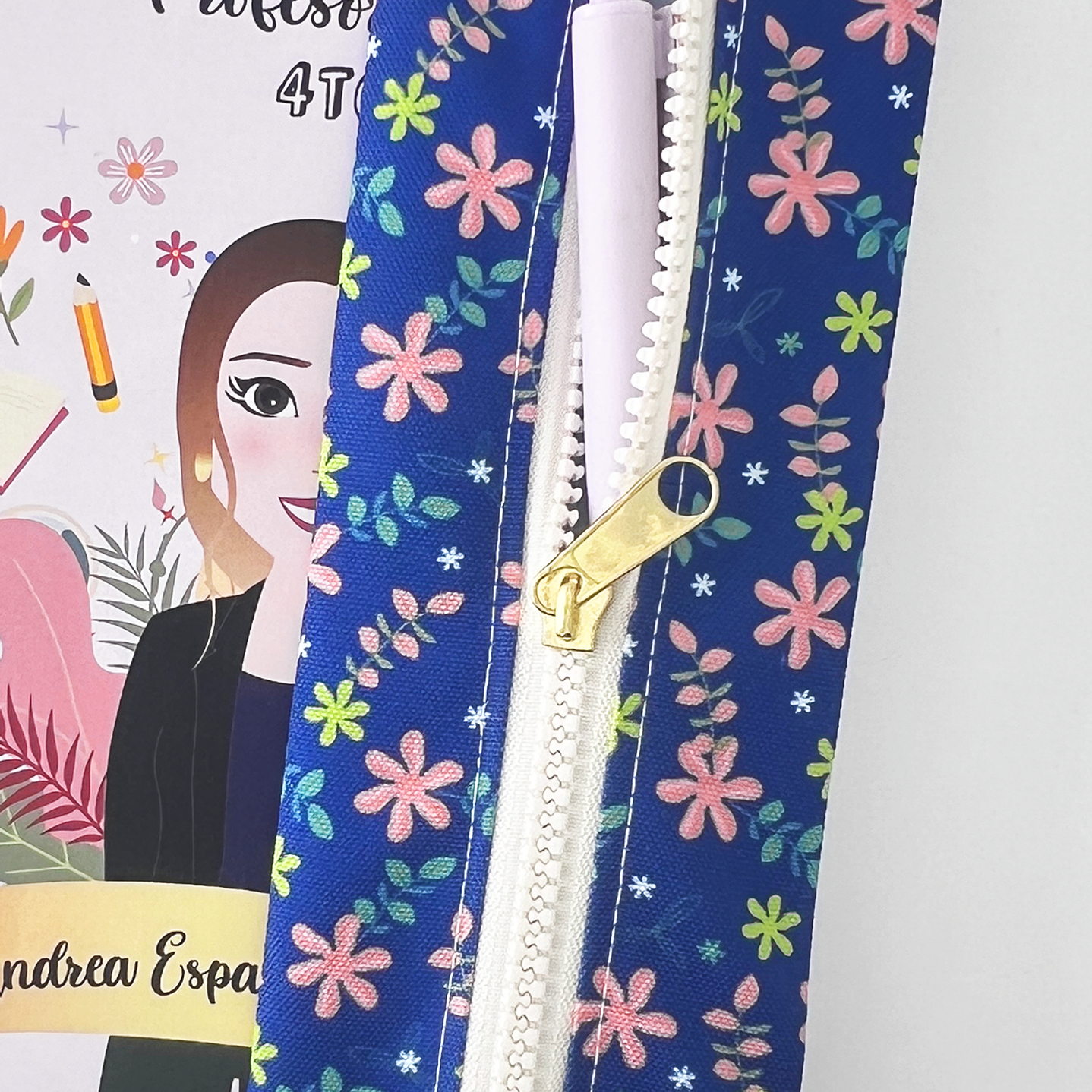 Estuche para agenda con elastico - Diseño flores color azul 1