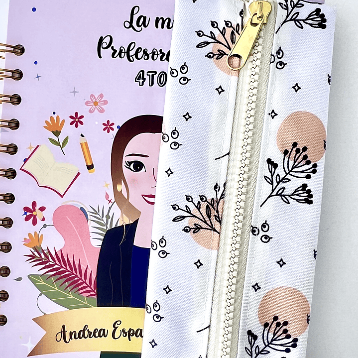 Estuche para agenda con elastico - Diseño blanclo flores 3