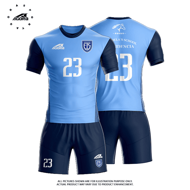 UNIFORME CELESTE FUTBOL TREWHELAS SCHOOL PROVIDENCIA