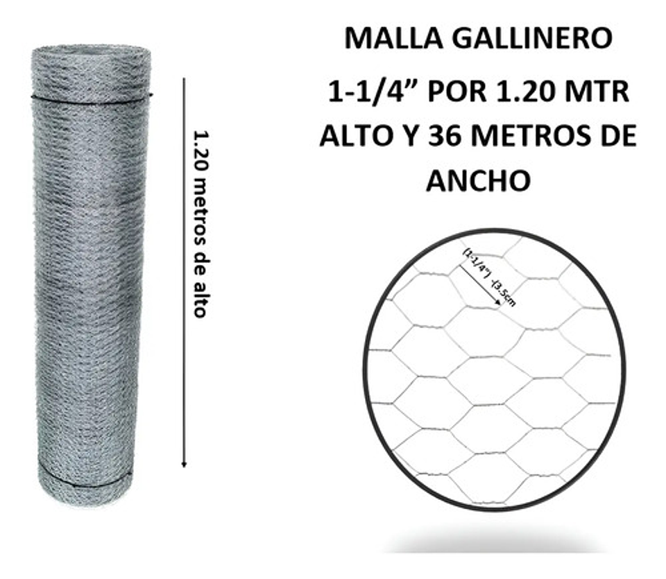 Malla Gallinero Galvanizada 1.20x1-1/4pul3.5cm X36 Mts Largo 3